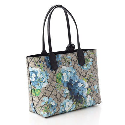 Gucci GG Supreme Monogram Blooms Small Reversible Tote Beige Blue Navy 3 of 16