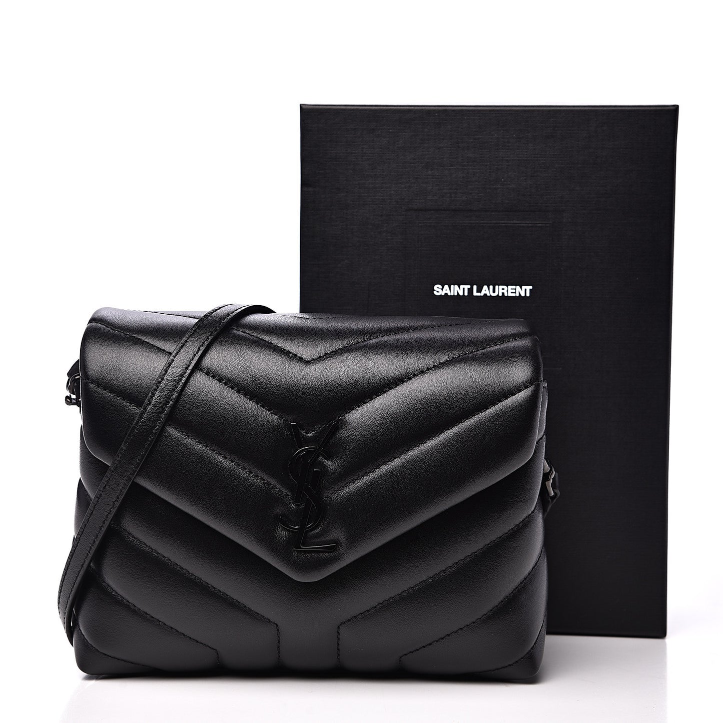 Calfskin Y Quilted Monogram Toy Loulou Crossbody Bag Black