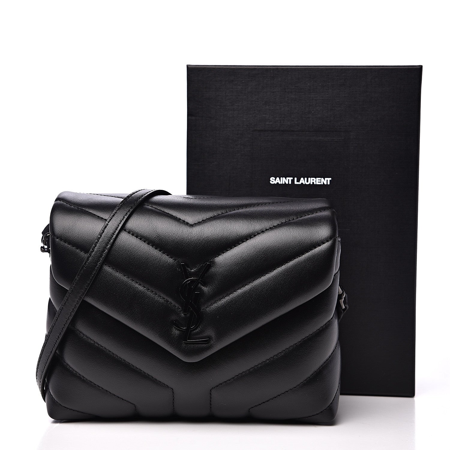 Saint Laurent Calfskin Y Quilted Monogram Toy Loulou Crossbody Bag Black 11 of 11