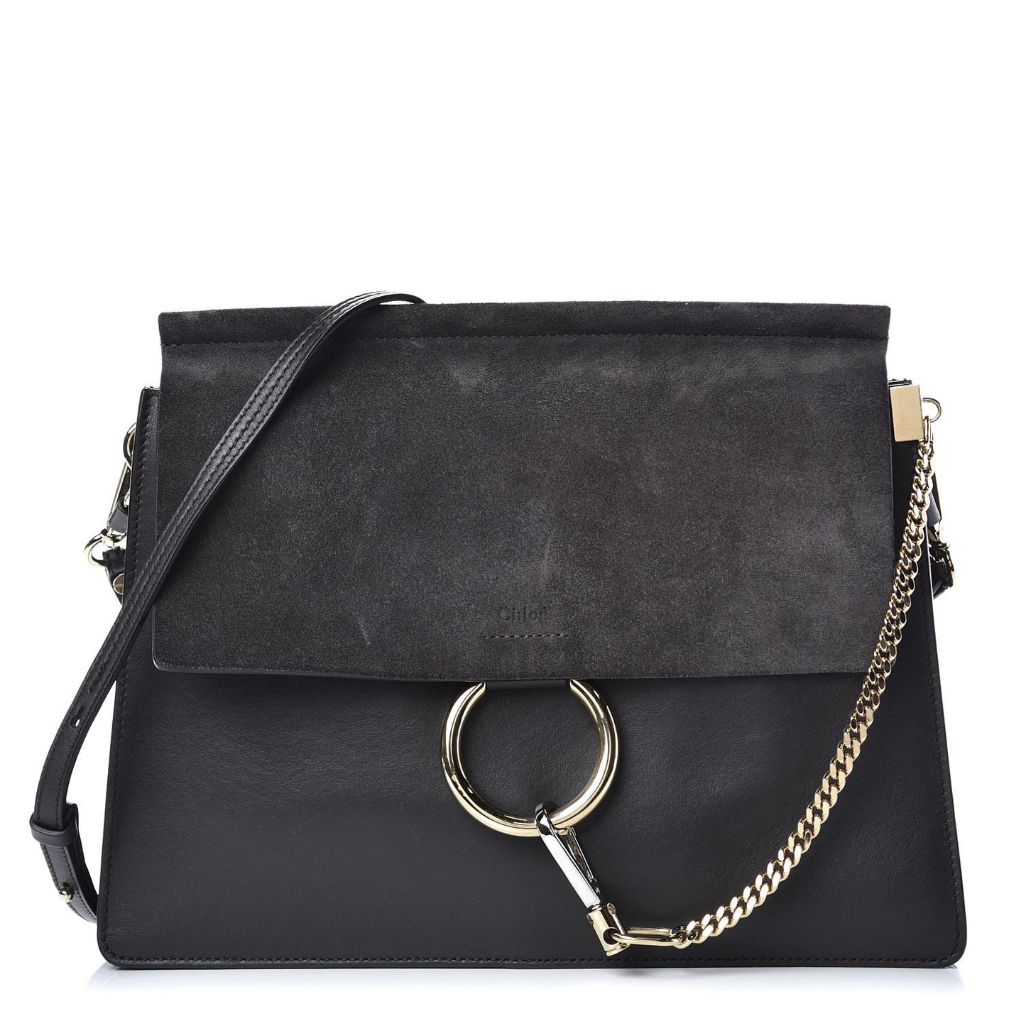 Suede Calfskin Medium Faye Shoulder Bag Carbon Grey