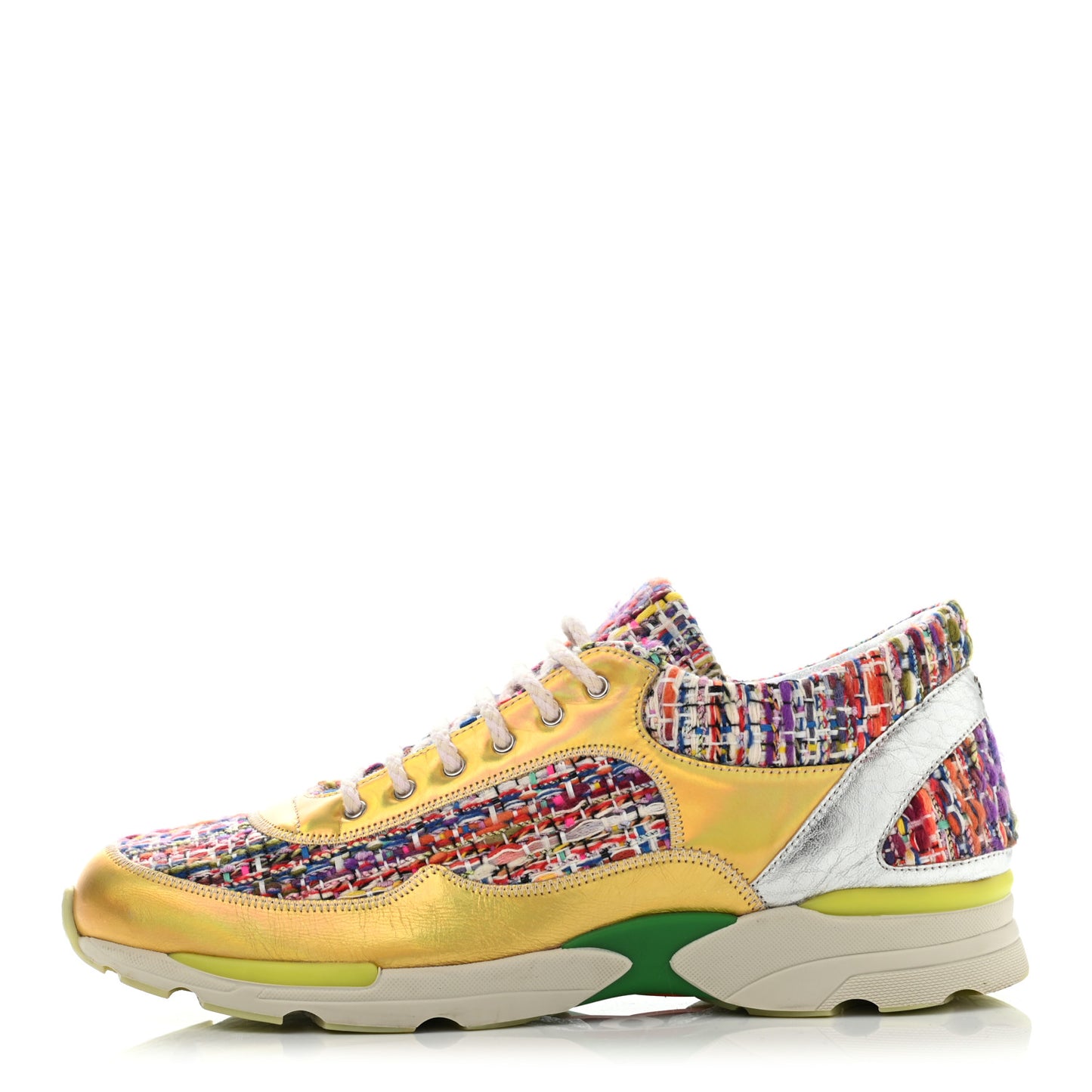 Tweed Lambskin Runway Sneakers 41 Silver Multicolor