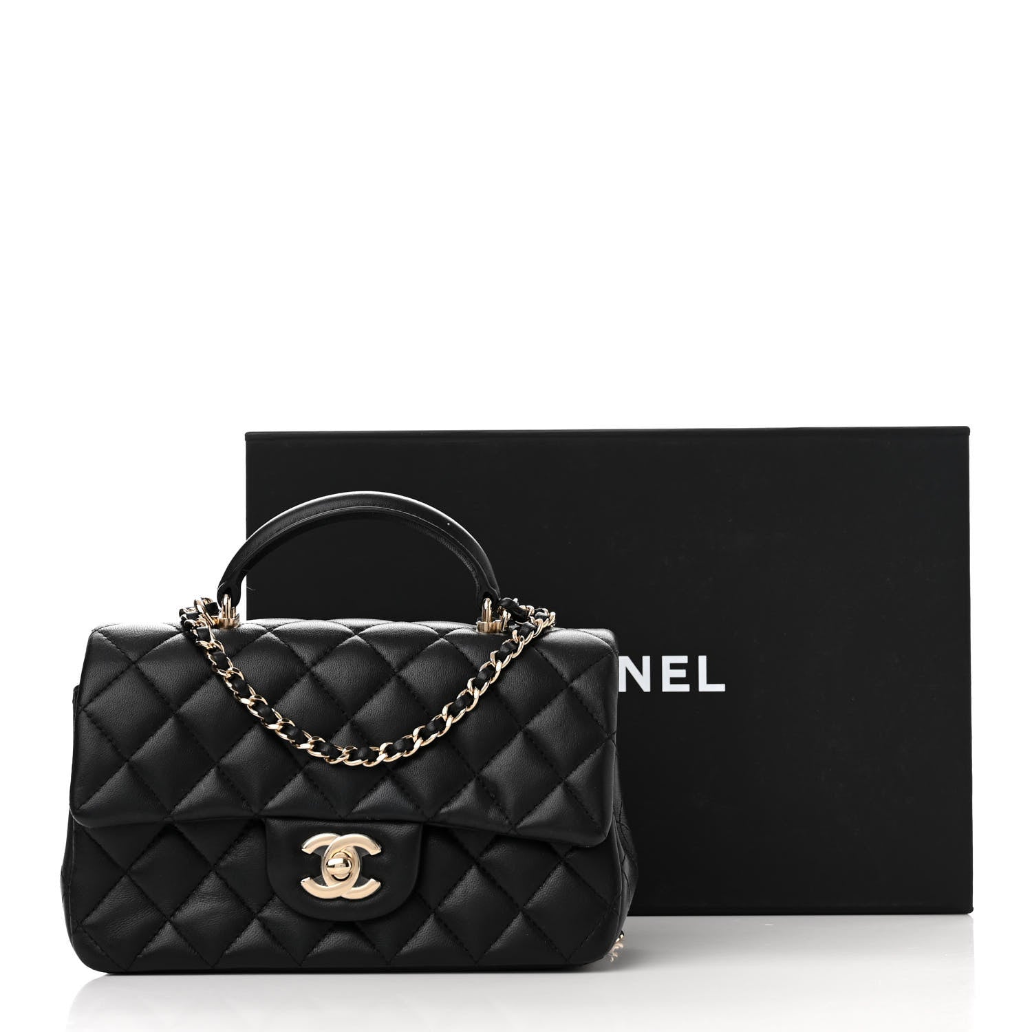 Chanel Lambskin Quilted Mini Top Handle Rectangular Flap Black 12 of 12