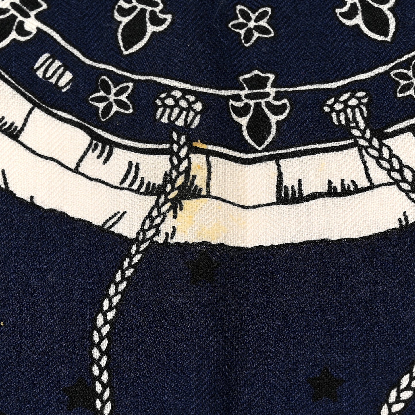Cashmere Silk Les Cles Bandana Shawl 140 Marine Black White