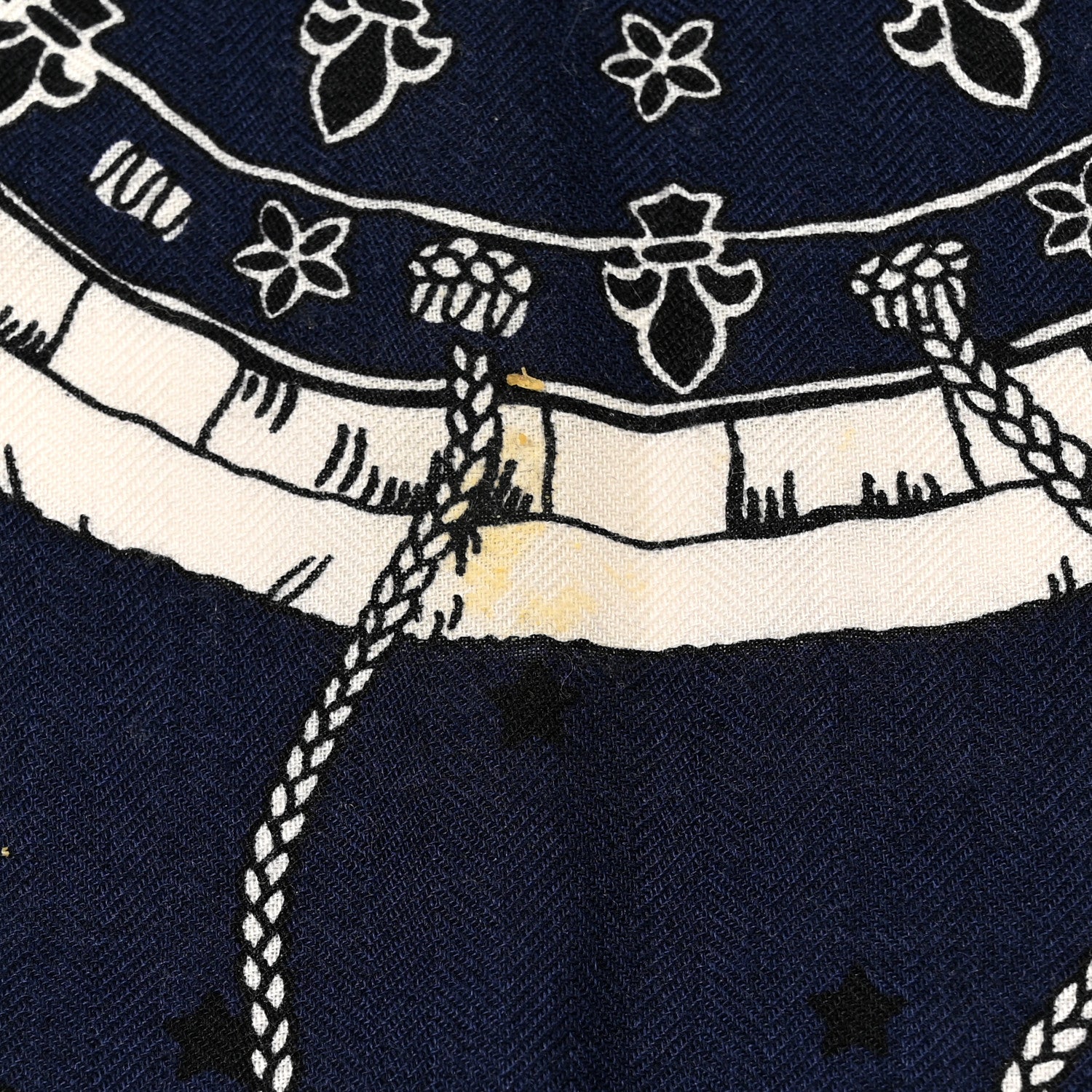 Hermes Cashmere Silk Les Cles Bandana Shawl 140 Marine Black White 6 of 6