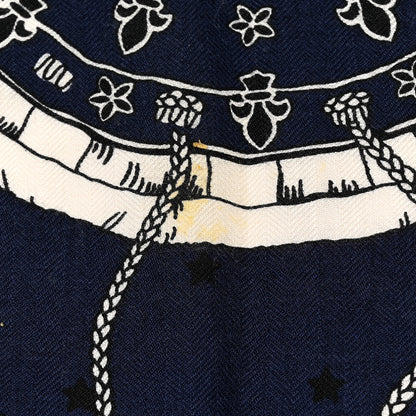 Hermes Cashmere Silk Les Cles Bandana Shawl 140 Marine Black White 6 of 6