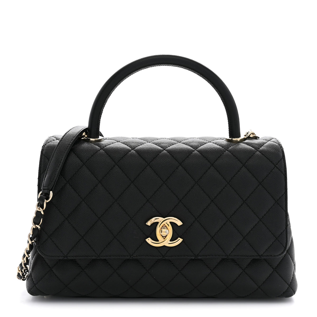 Caviar Quilted Small Coco Handle Flap Black