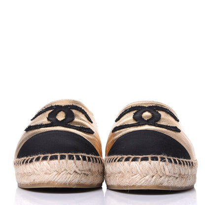 Chanel Laminated Lambskin Grosgrain CC Espadrilles 38 Gold Black 2 of 11