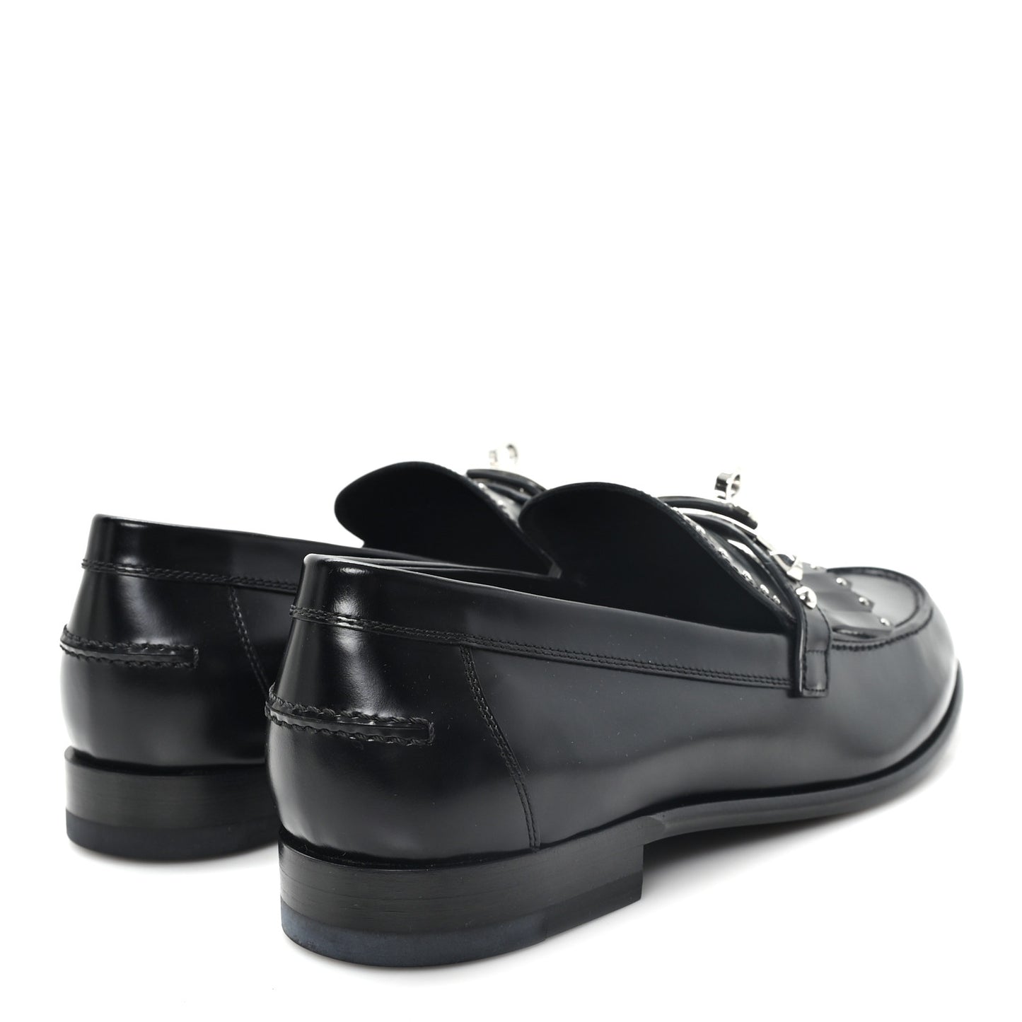 Glazed Calfskin Medor Studded Fringe Womens Destin Loafer 40 Black