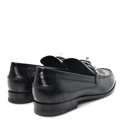 Hermes Glazed Calfskin Medor Studded Fringe Womens Destin Loafer 40 Black 5 of 10