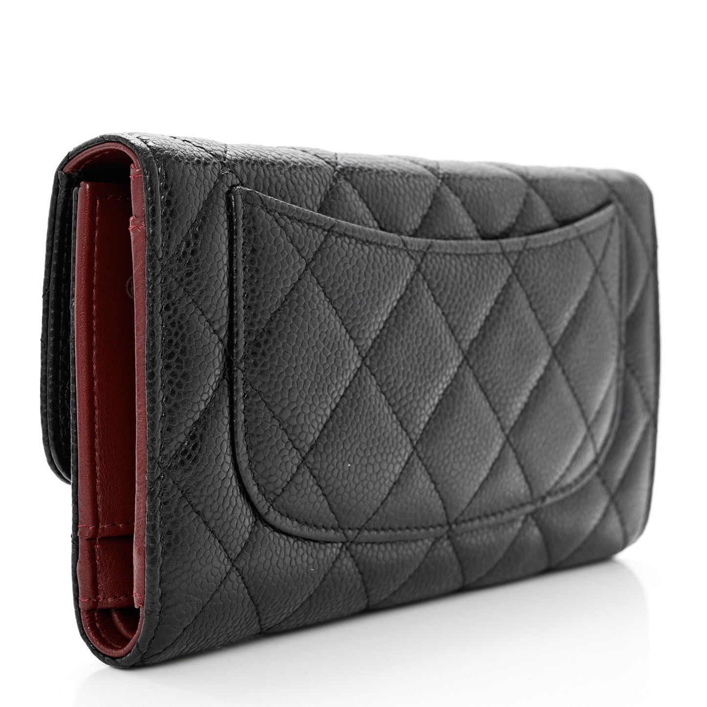 Caviar Quilted Long Flap Wallet Black