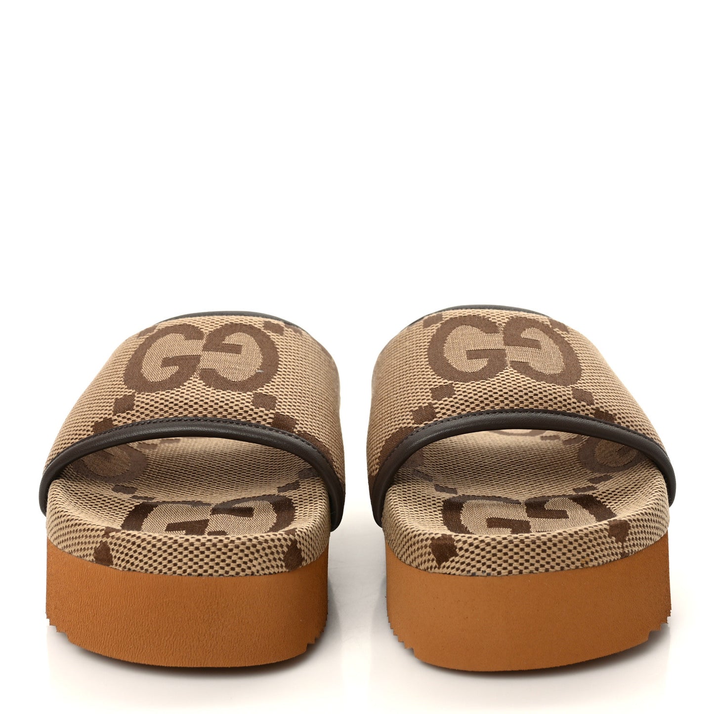 Monogram Jumbo GG Nappa Samoa Platform 40mm Slide Sandals 36 Camel Ebony New Acero