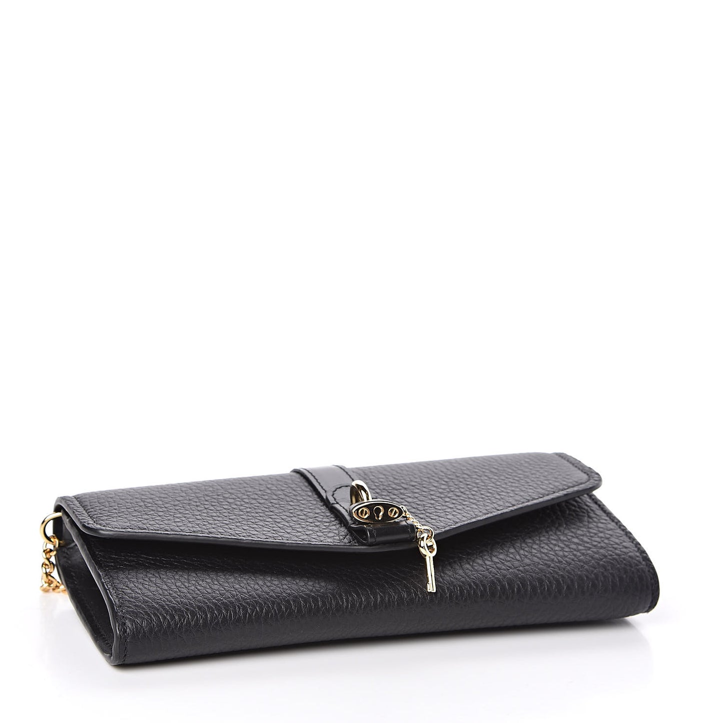 Shiny Grained Calfskin Aby Wallet on Chain Black