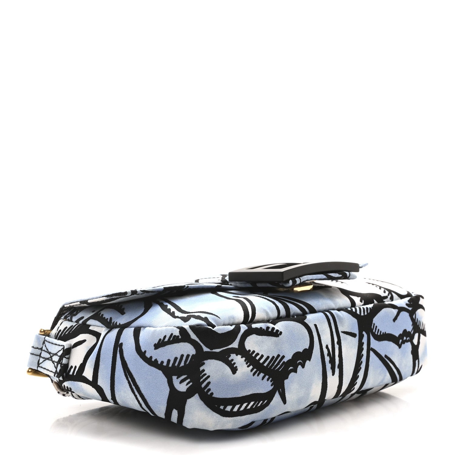 Fendi X JOSHUA VIDES Nylon Flower Clouds Print Mini Belt Baguette White Celeste Black 4 of 10