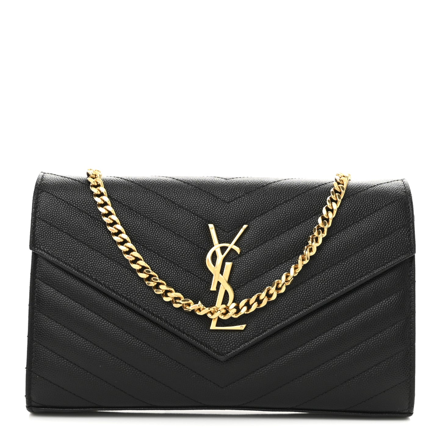 Grain De Poudre Matelasse Chevron Monogram Chain Wallet Black