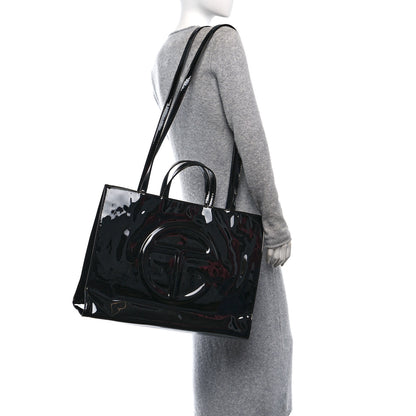 Telfar Patent Vegan Leather Large Shopping Bag Black 3 of 10