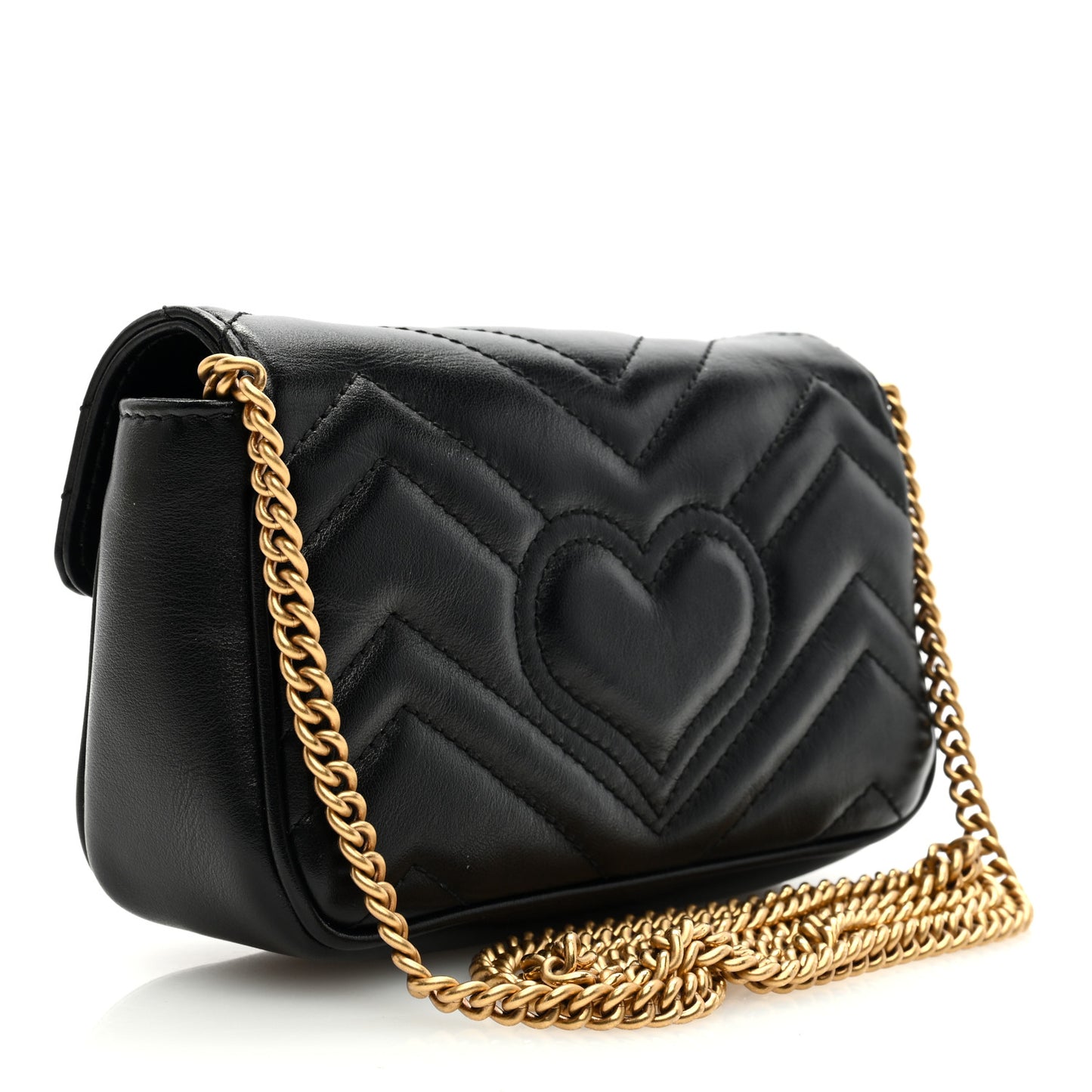 Calfskin Matelasse Super Mini GG Marmont Shoulder Bag Black