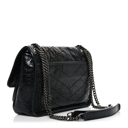 Saint Laurent Crinkled Calfskin Matelasse Monogram Baby Niki Chain Satchel Black 3 of 10