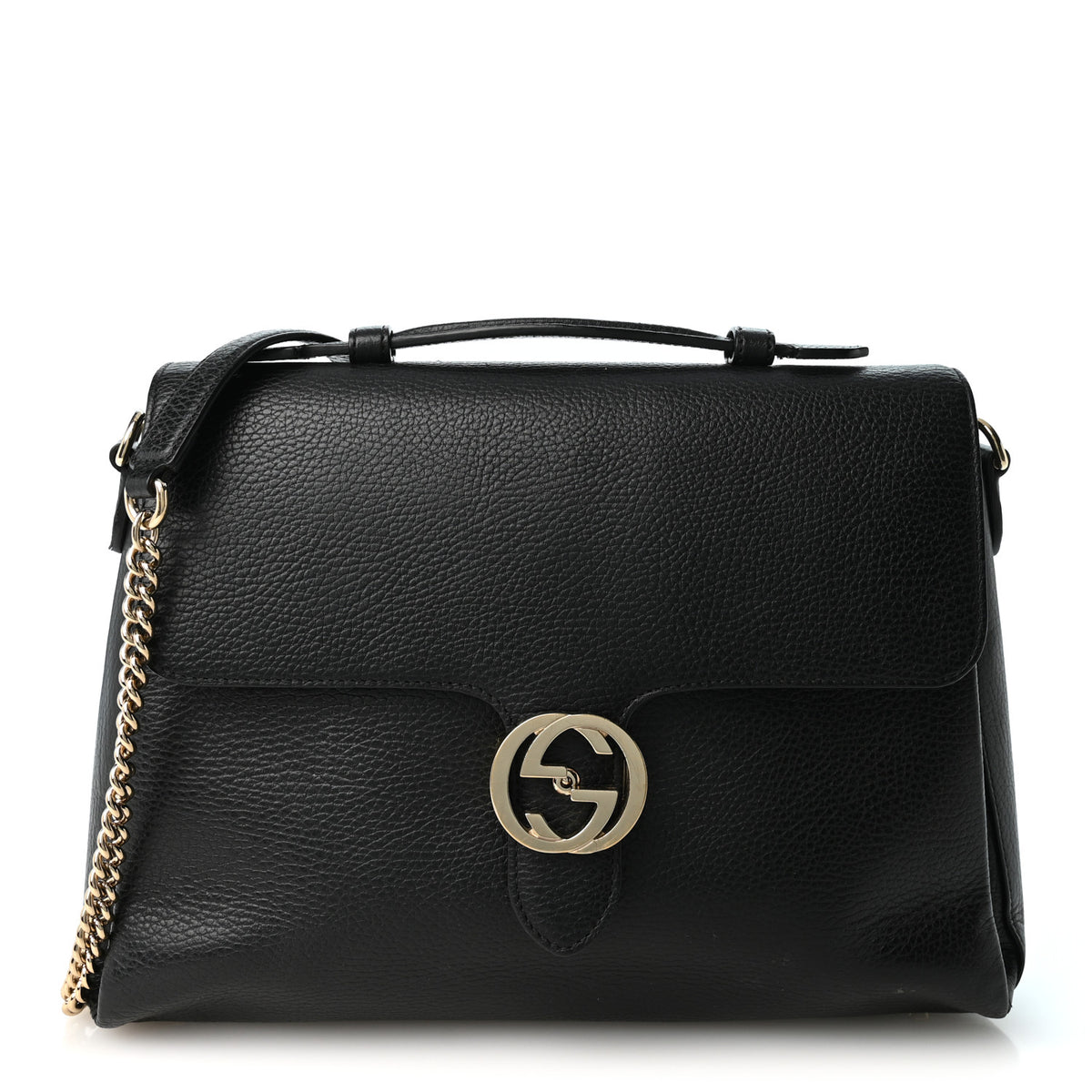Dollar Calfskin Medium Interlocking G Top Handle Shoulder Bag Black
