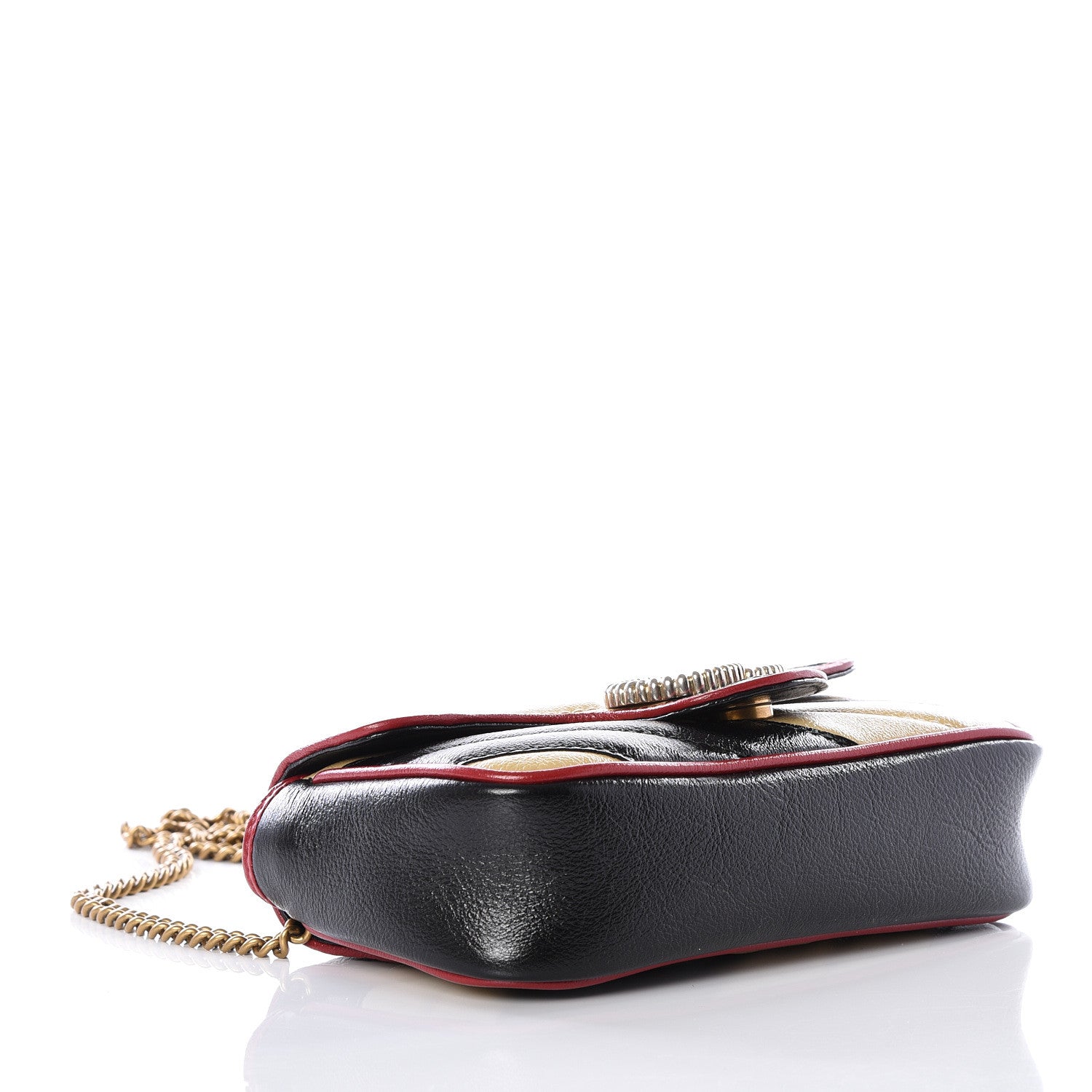 Gucci Vintage Effect Calfskin Matelasse Diagonal Striped Super Mini Torchon GG Marmont Shoulder Bag Black Beige 3 of 10