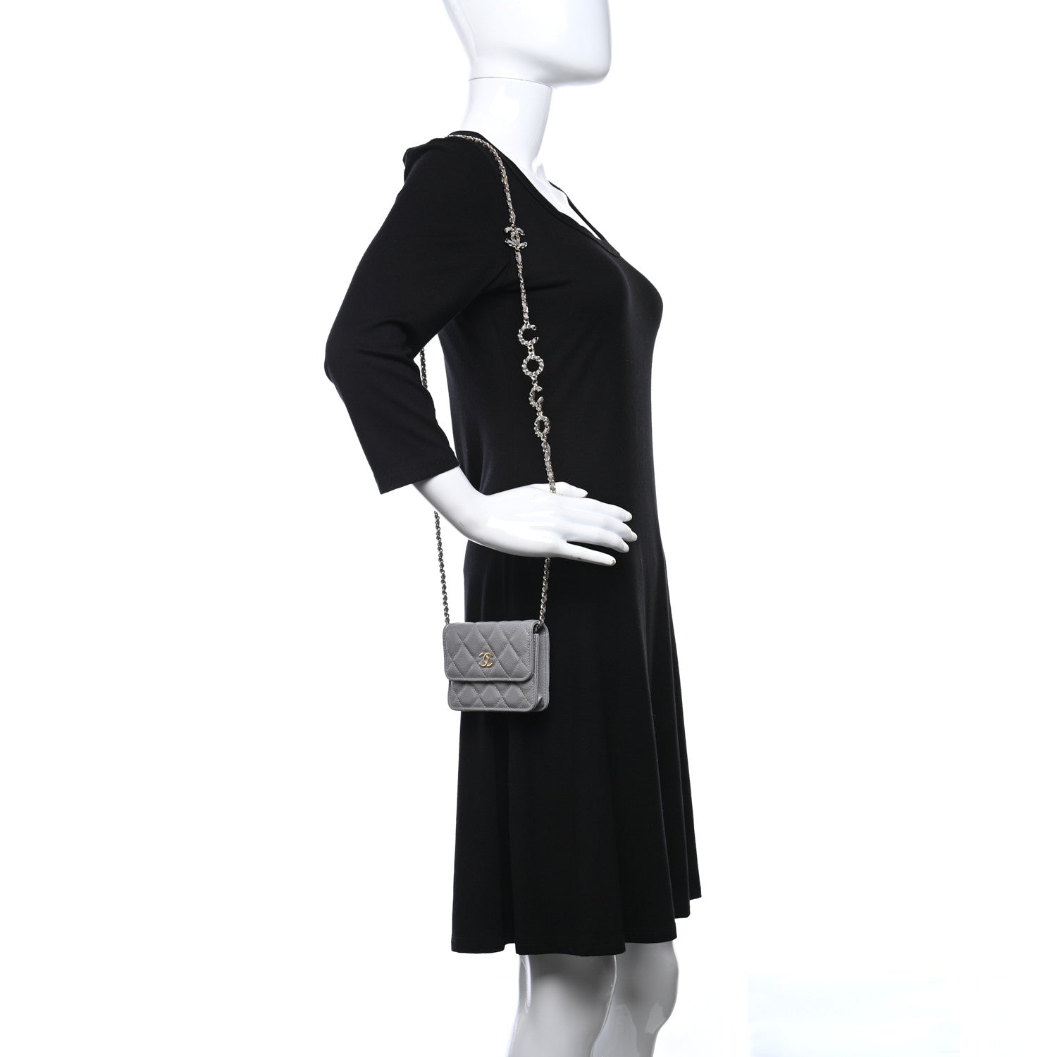 Chanel Caviar Quilted Miss Coco Clutch With Chain Grey 2 of 10