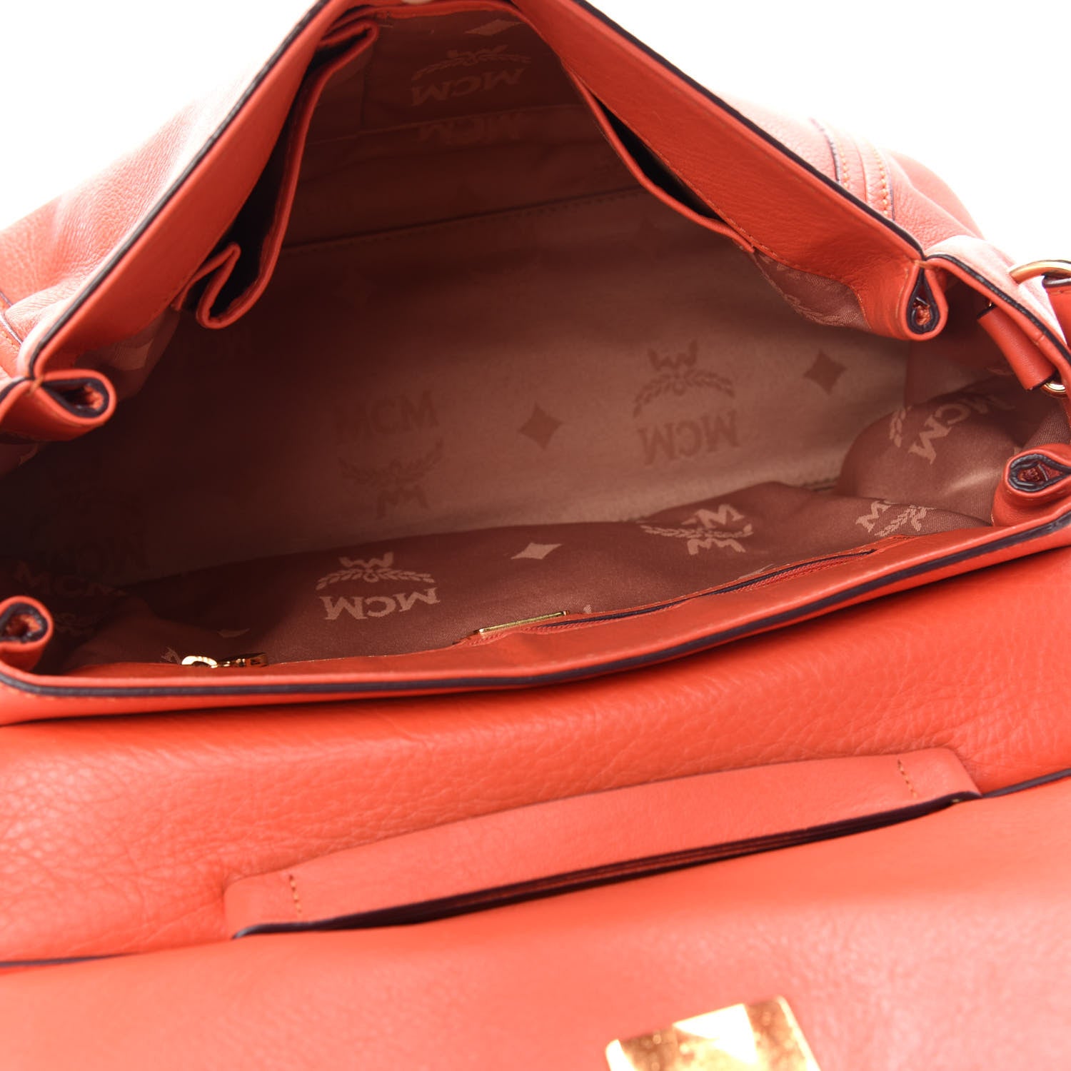 MCM Grained Calfskin Top Handle Satchel Orange 5 of 16