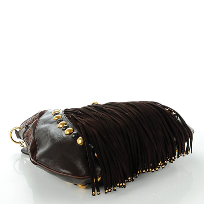Gucci Calfskin Python Suede Fringe Babouska Hobo Brown 4 of 7
