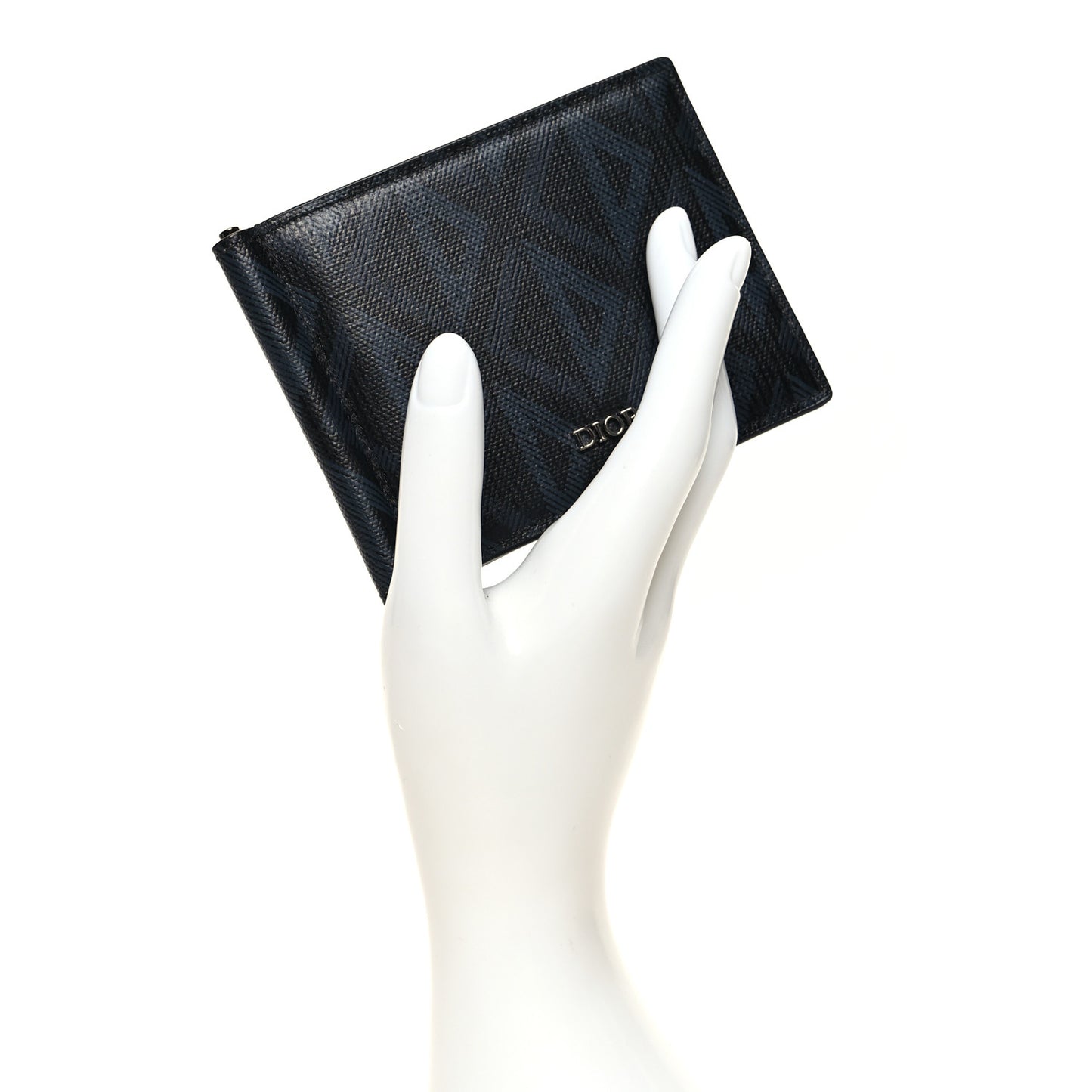 Coated Canvas Calfskin CD Diamond Wallet with Money Clip Black