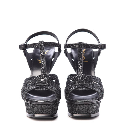 Saint Laurent Lacquer Ayers Glitter 105 Platform Sandals 38 Black 2 of 8
