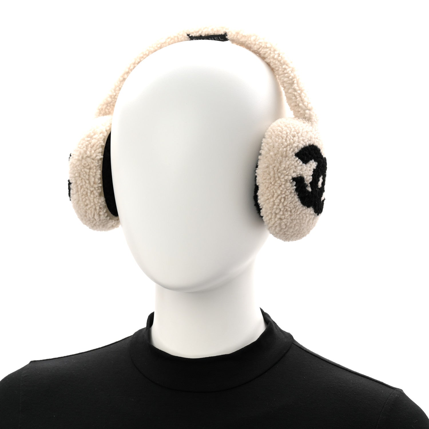 Chanel Shearling CC Ear Muffs White Black 2 of 5