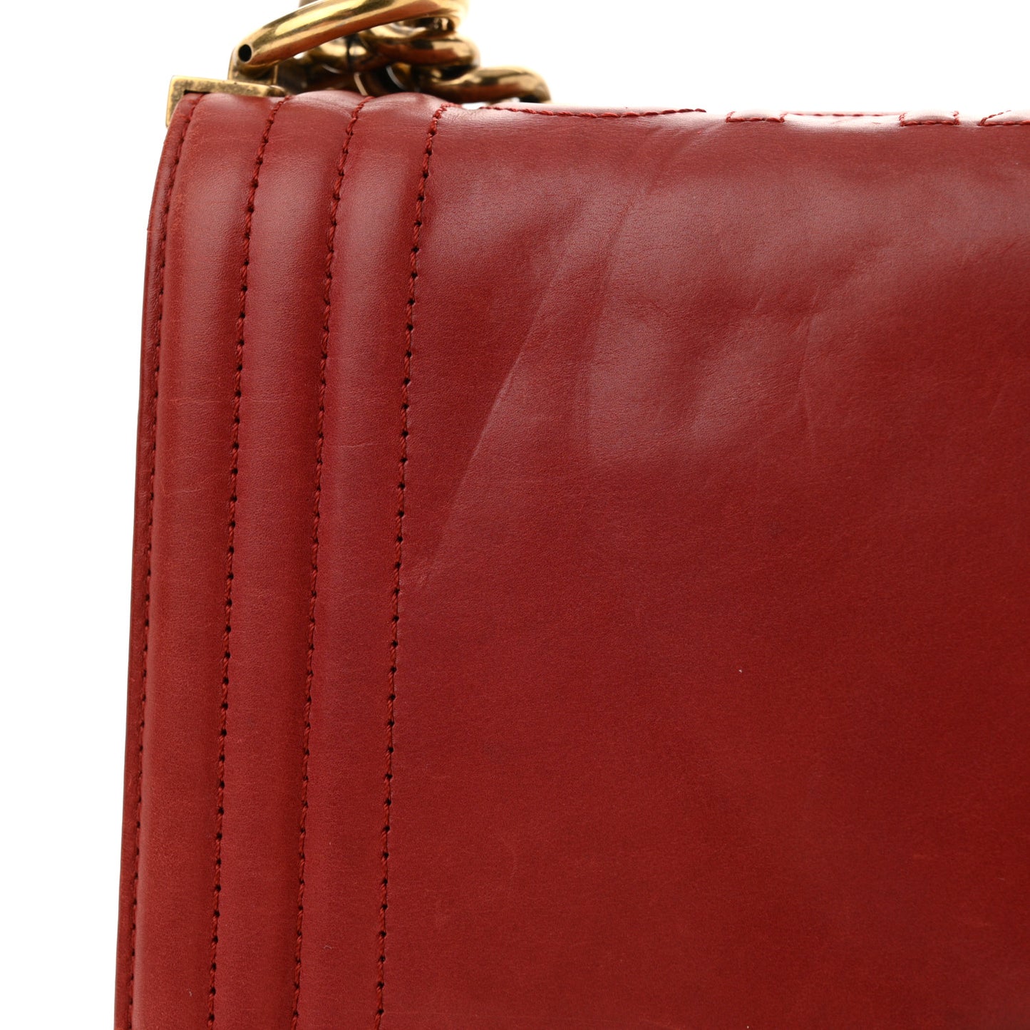 Glazed Calfskin Medium Boy Flap Red