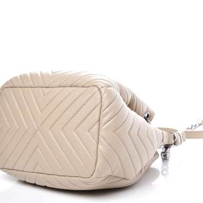 Chanel Deerskin Chevron Small CC Chain Bucket Bag Beige 6 of 11