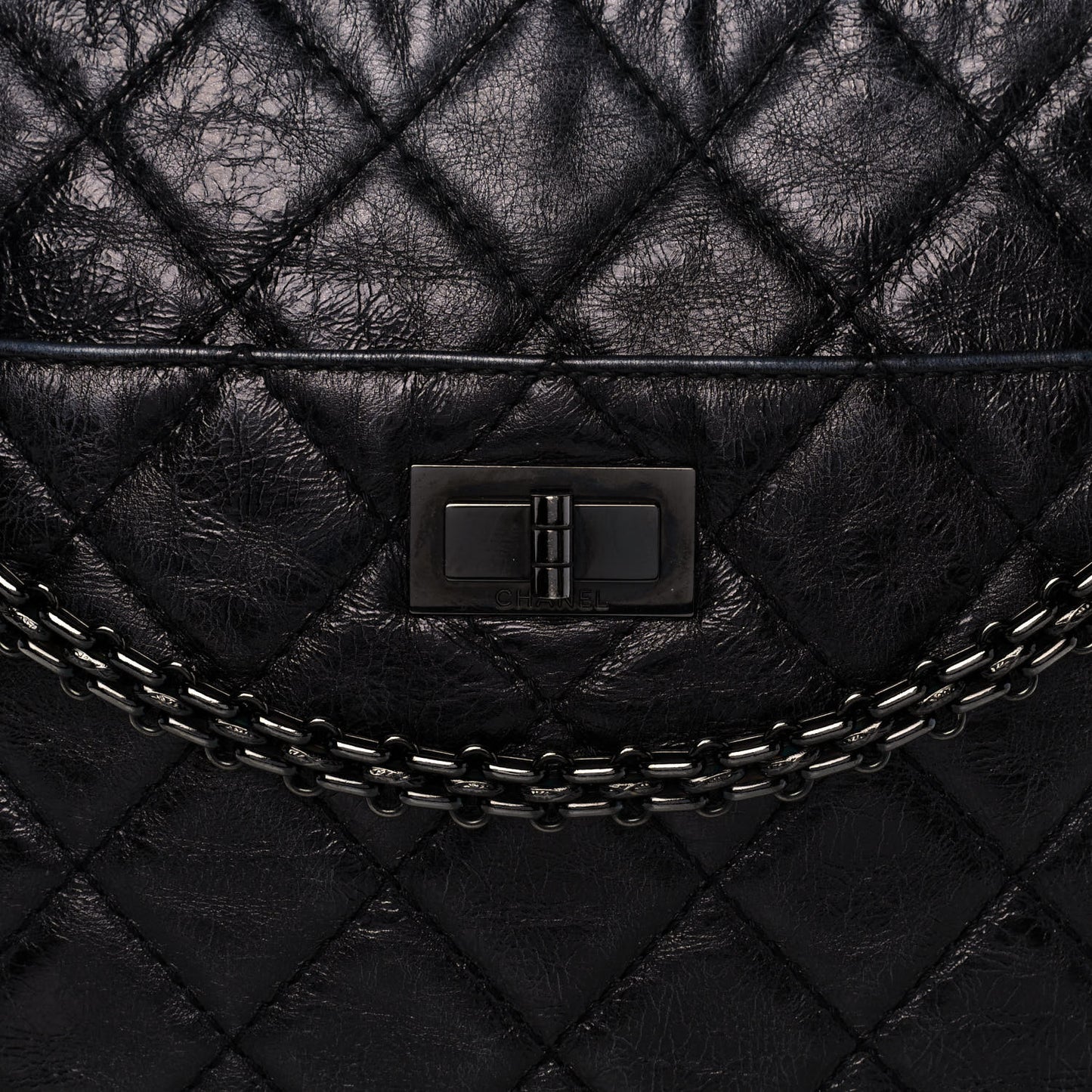 Metallic Aged Calfskin Quilted Large Reissue Camera Case Black