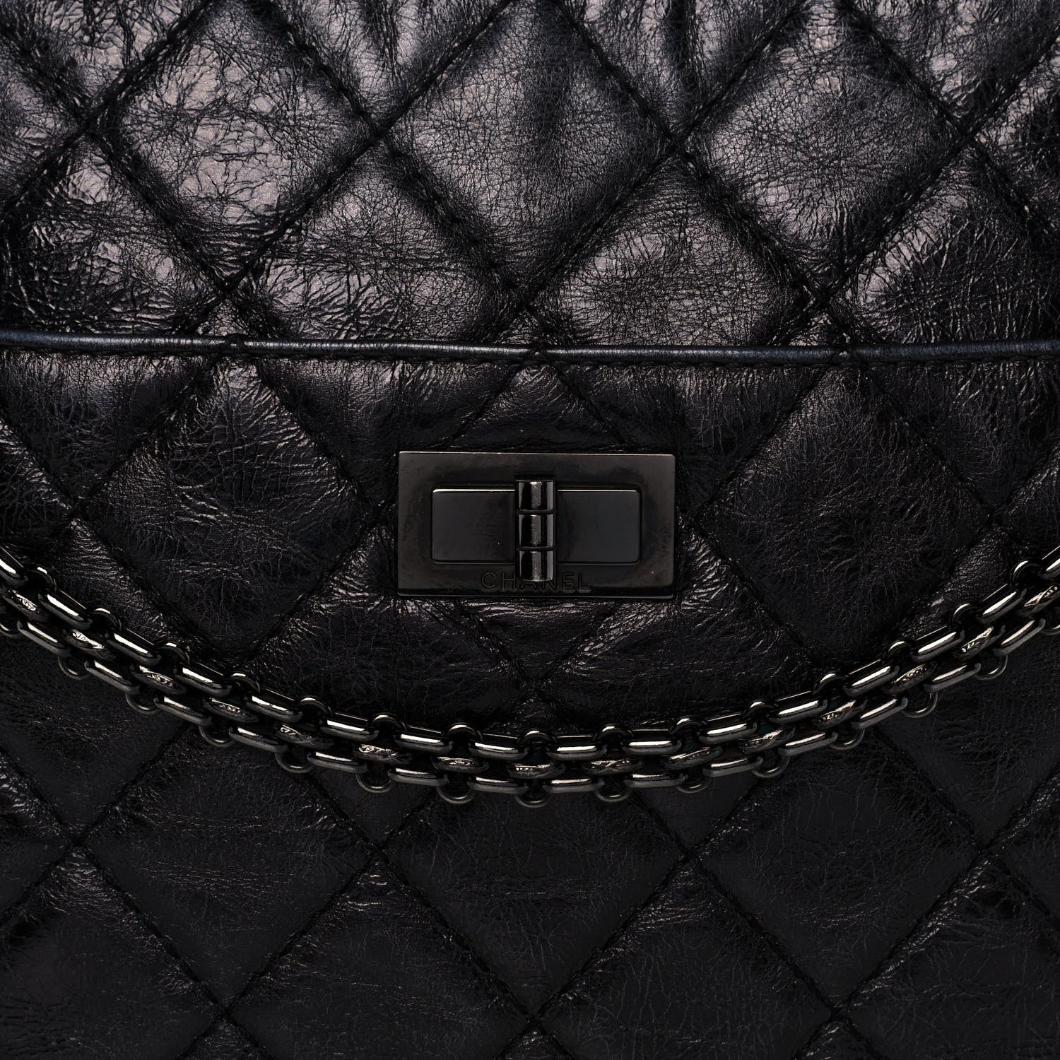 Chanel Metallic Aged Calfskin Quilted Large Reissue Camera Case Black 8 of 11