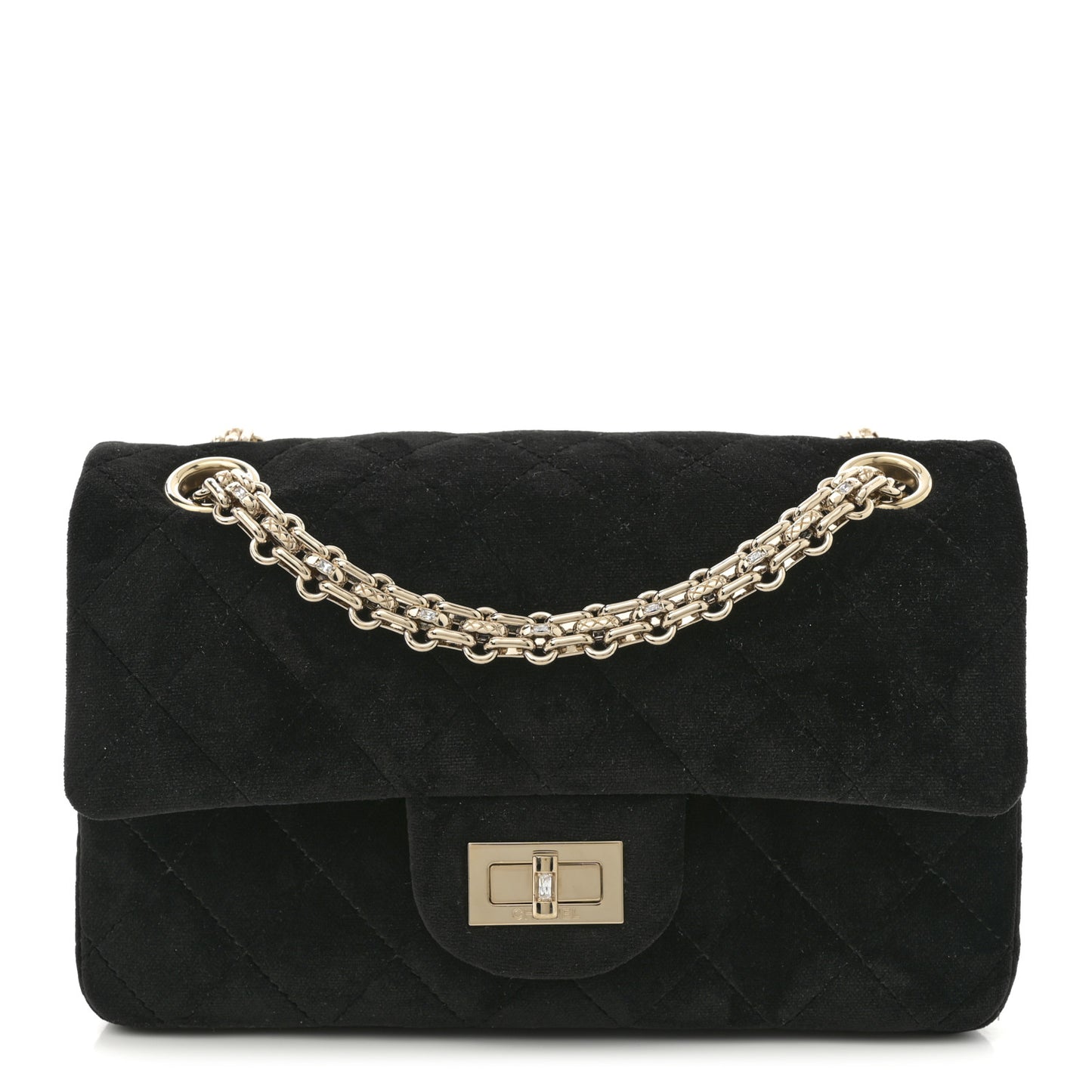 Velvet Quilted Crystal Mini 2.55 Reissue Flap Black