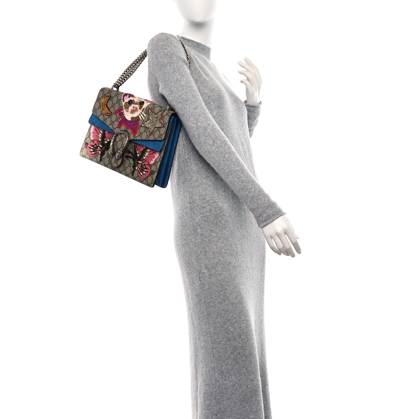 GG Supreme Monogram Embroidered Medium Dionysus Shoulder Bag Blue