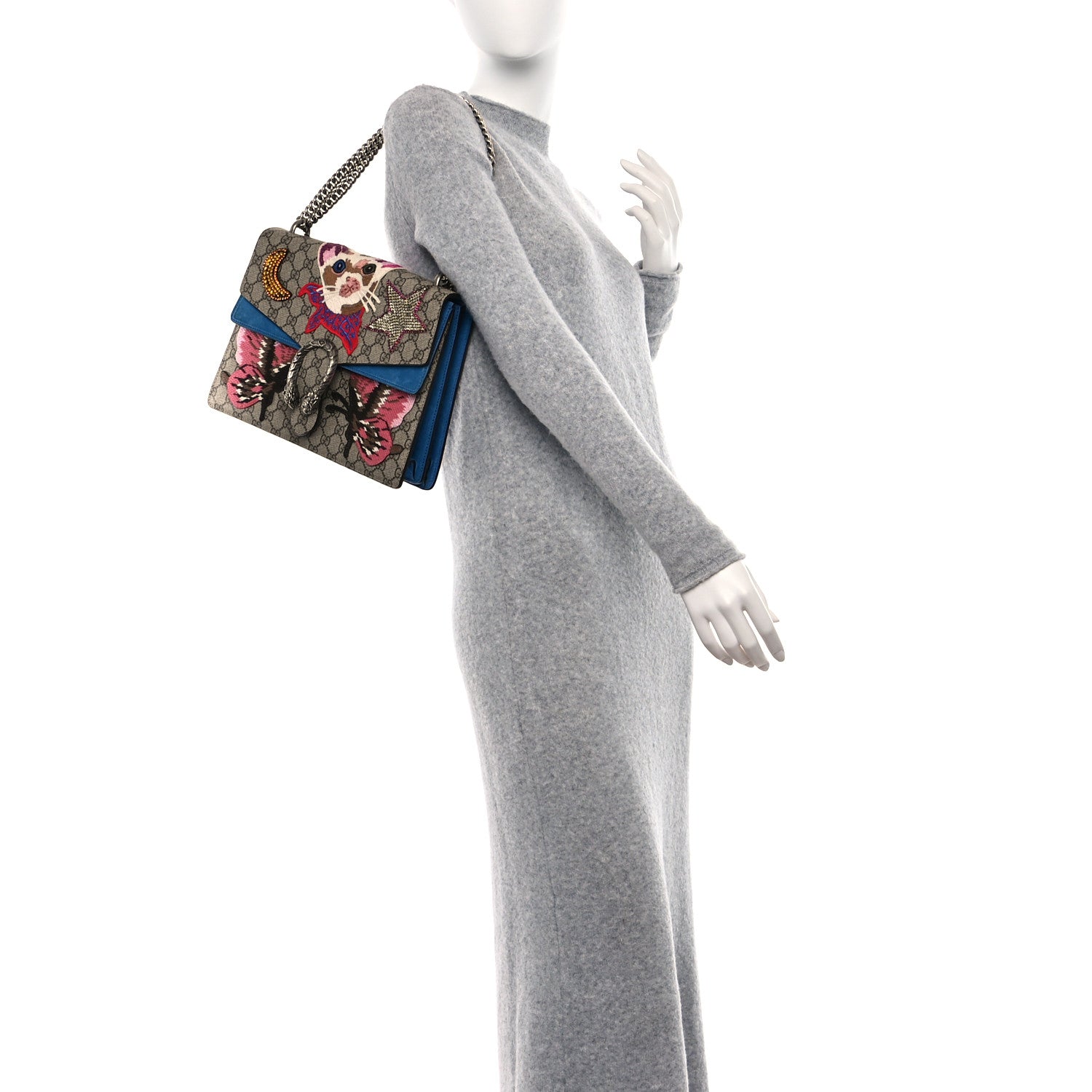 Gucci GG Supreme Monogram Embroidered Medium Dionysus Shoulder Bag Blue 2 of 13