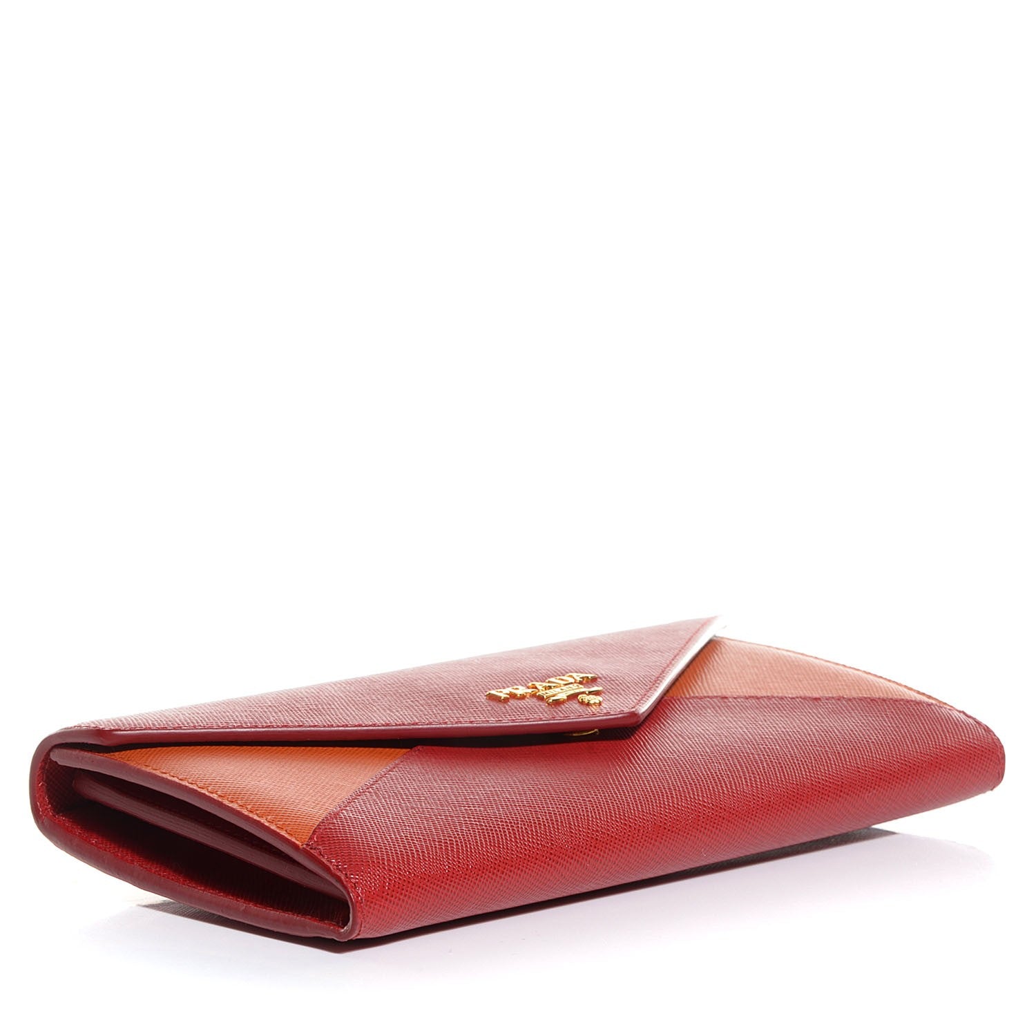 Prada Saffiano Bi-Color Envelope Wallet Fuoco Papaya 4 of 8