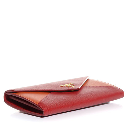 Prada Saffiano Bi-Color Envelope Wallet Fuoco Papaya 4 of 8