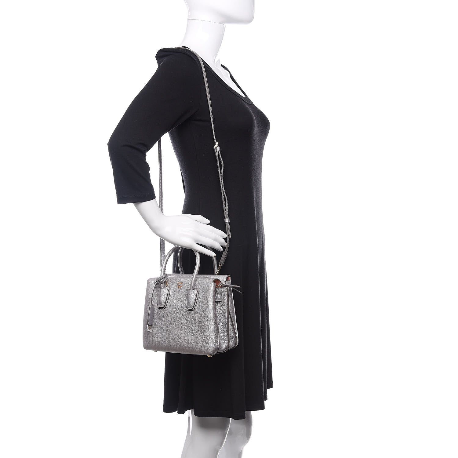 MCM Metallic Grained Calfskin Mini Milla Tote Spike Silver 2 of 11