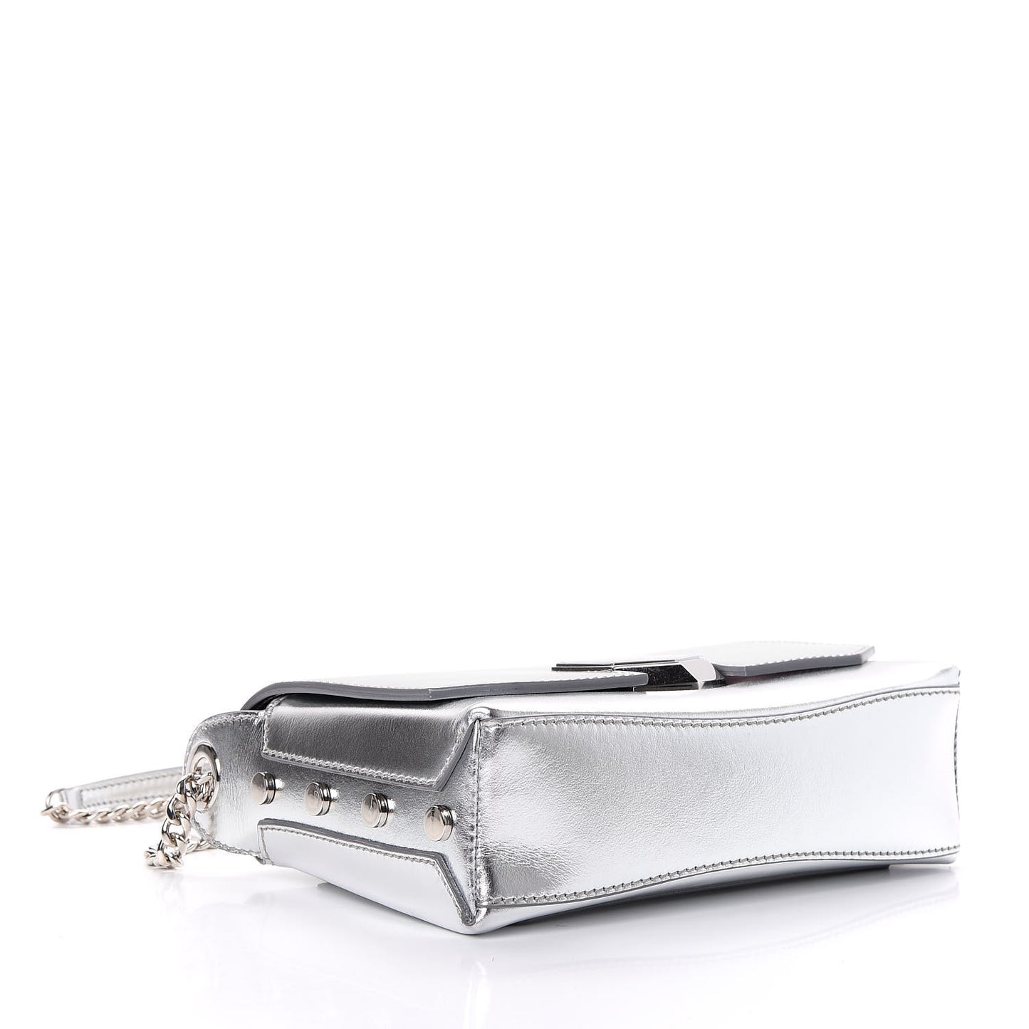 Metallic Calfskin Lockett Petite Shoulder Bag Silver