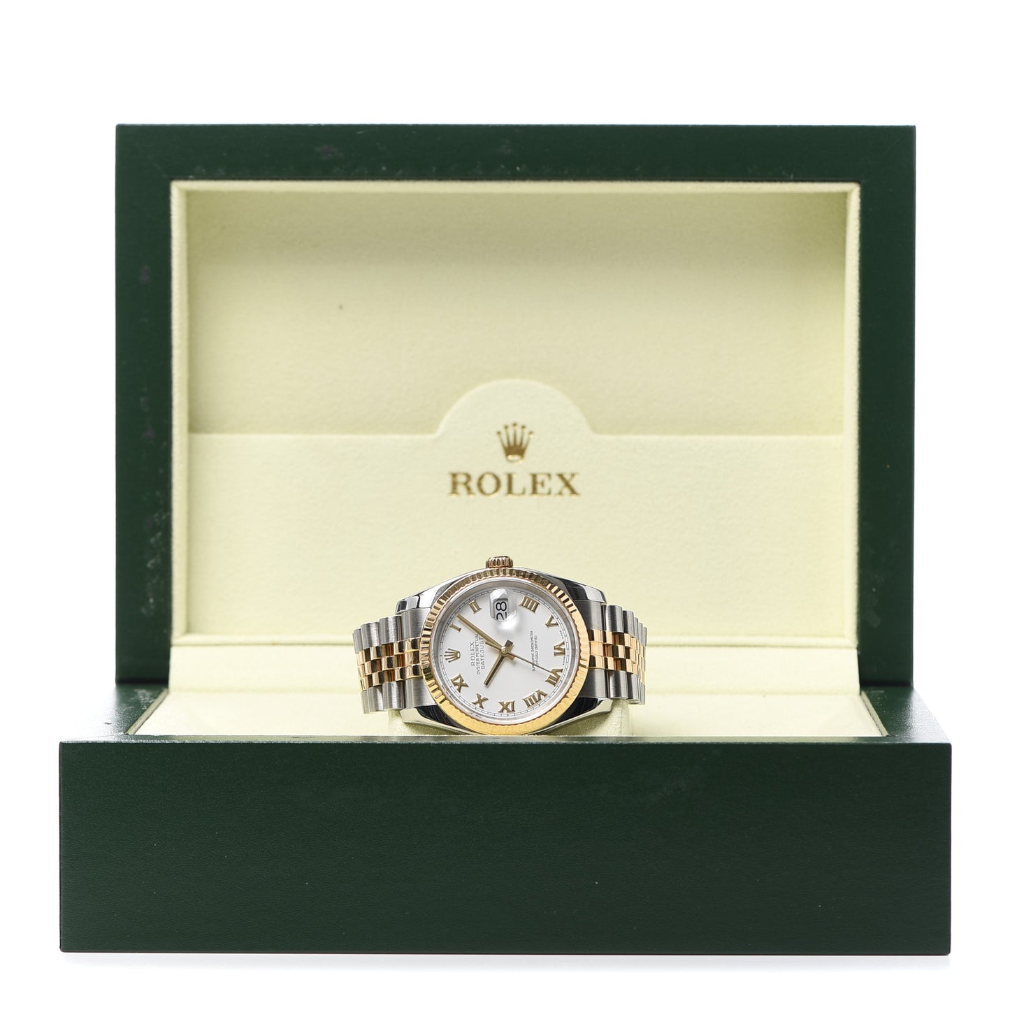 Stainless Steel 18K Yellow Gold 36mm Oyster Perpetual Datejust Watch White Roman 116233