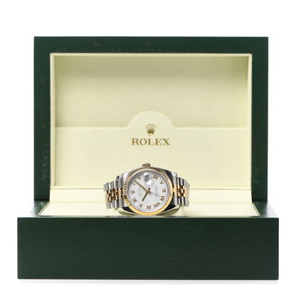 Rolex Stainless Steel 18K Yellow Gold 36mm Oyster Perpetual Datejust Watch White Roman 116233 5 of 5