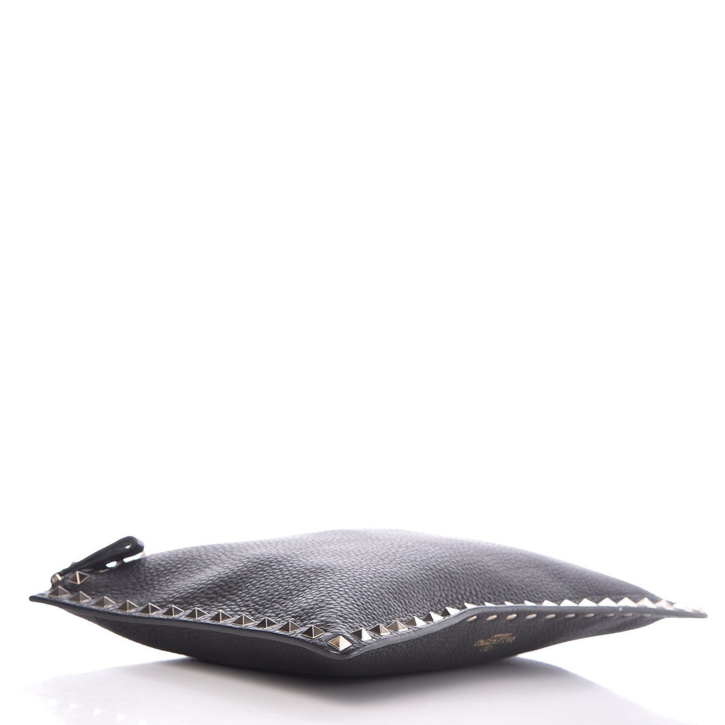 Pebbled Calfskin Large Rockstud Zip Pouch Black