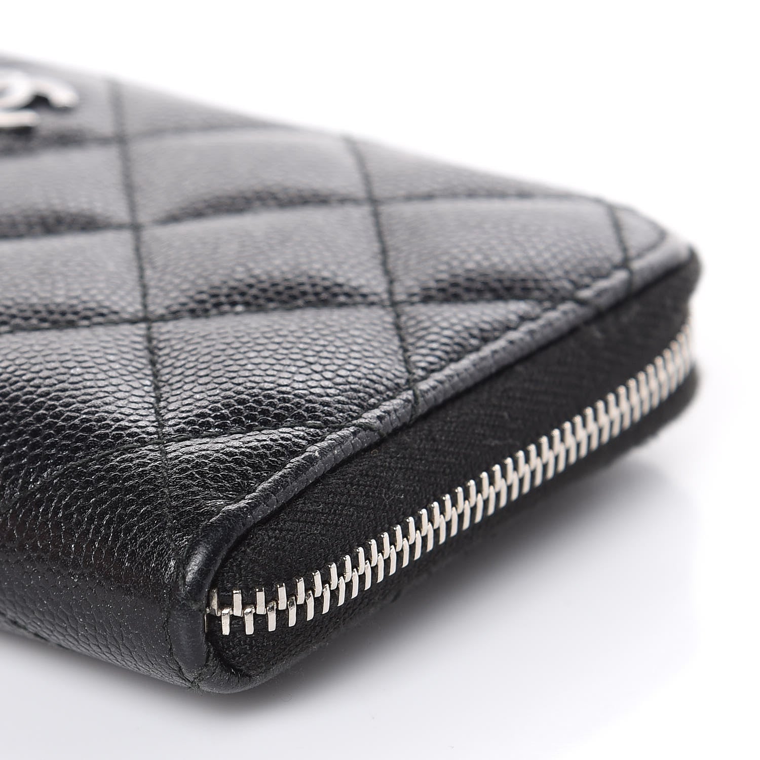 Chanel Metallic Caviar Quilted Medium Zip Around Wallet Black 10 of 11
