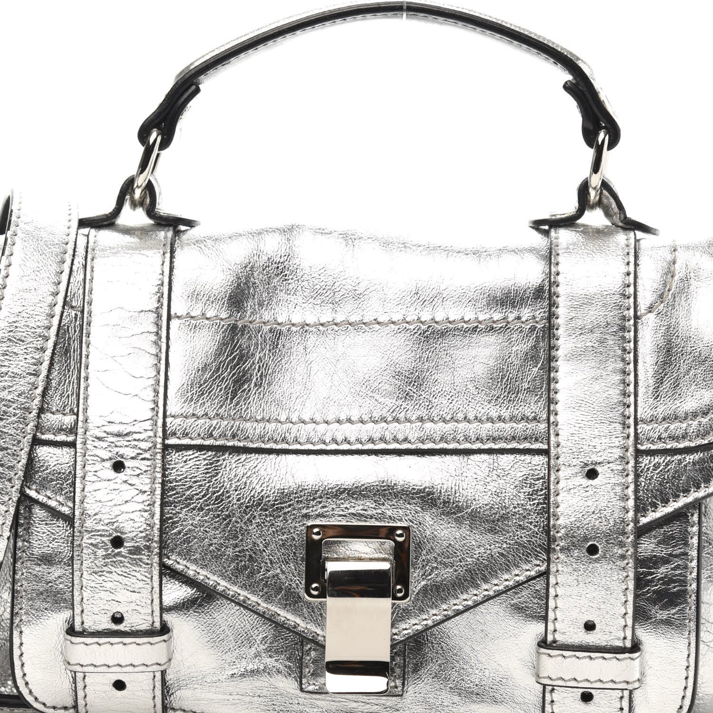 Metallic Lambskin PS1 Tiny Satchel Silver