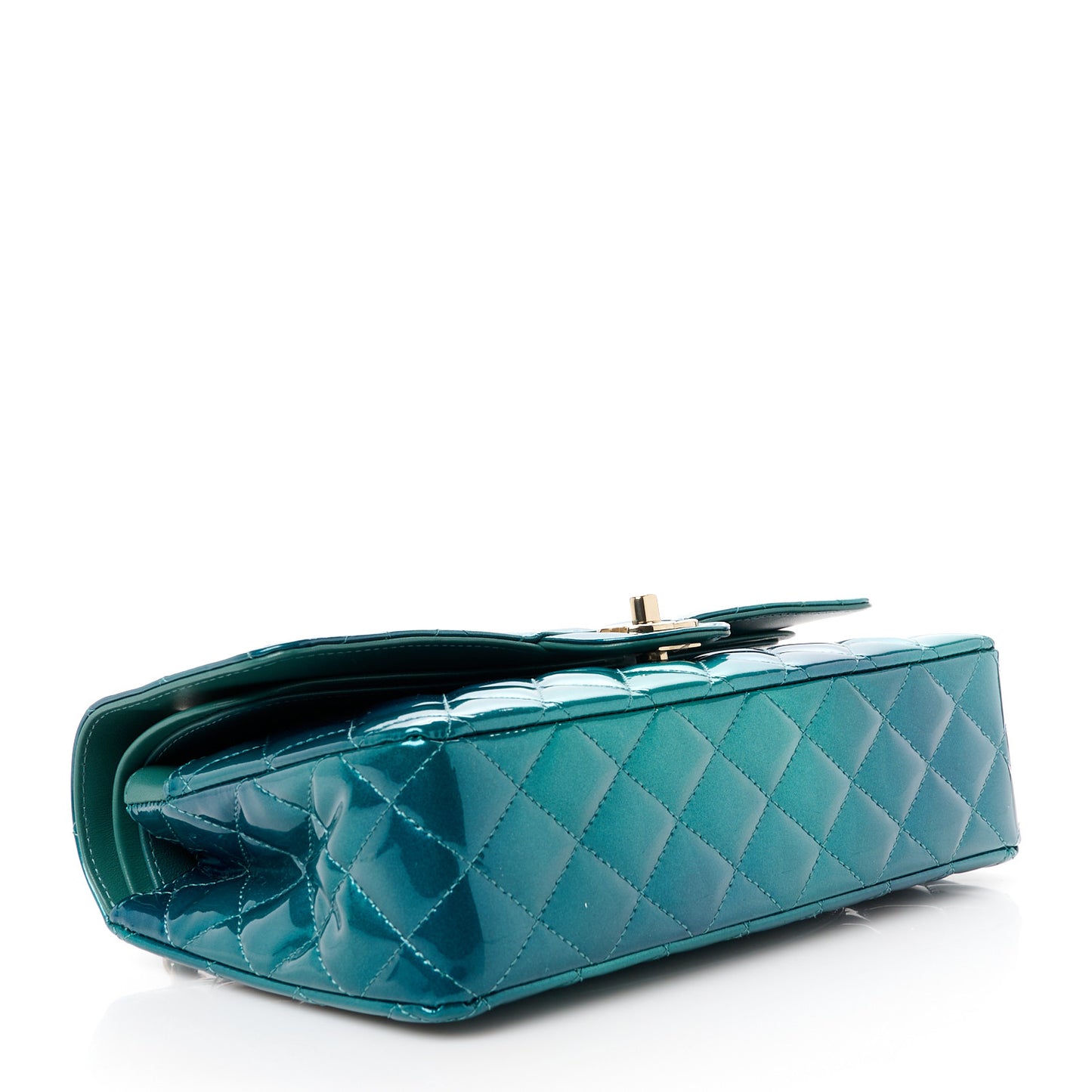Shaded Patent Calfskin Quilted Medium Double Flap Green Blue