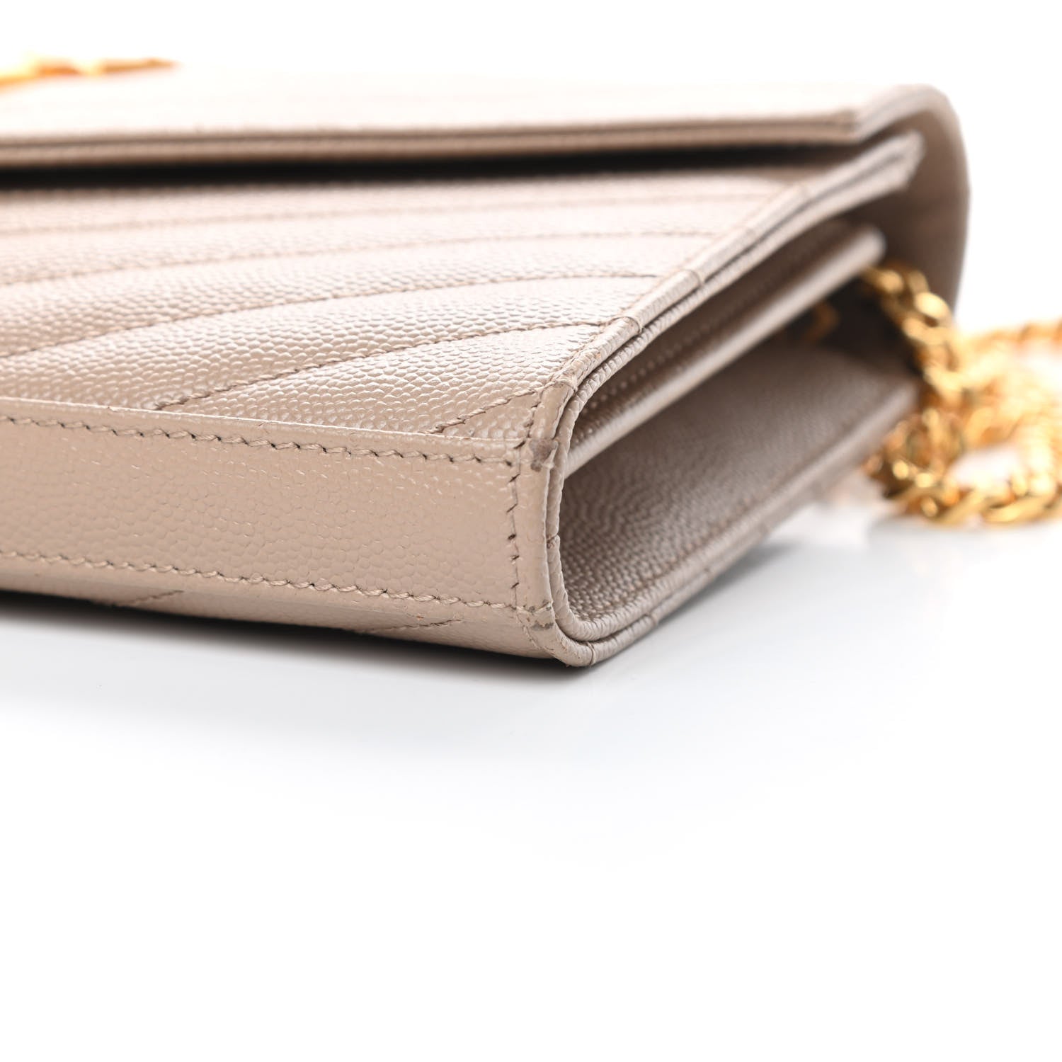 Saint Laurent Grain De Poudre Matelasse Chevron Monogram Chain Wallet Nude Powder 10 of 14
