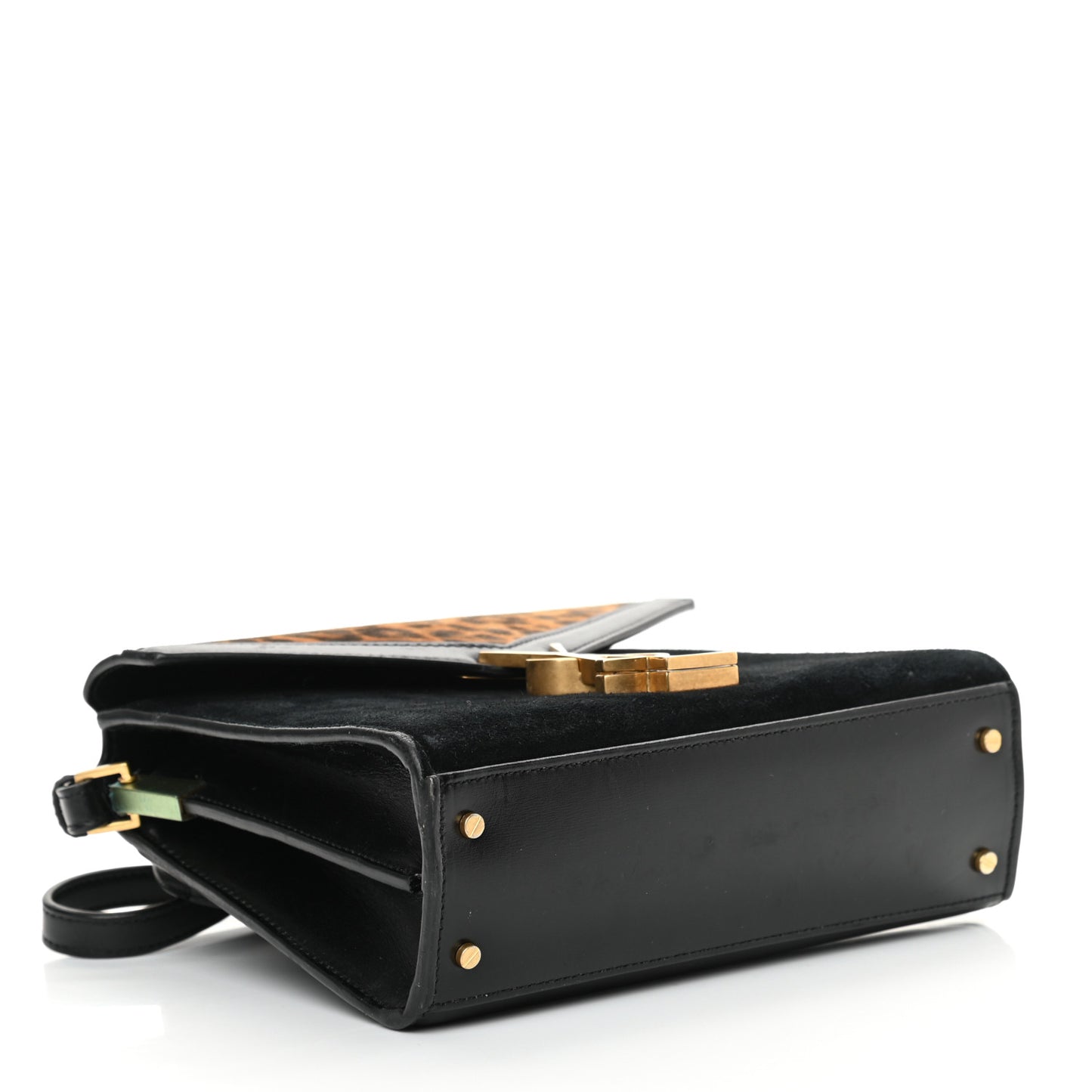 Suede Leopard Print Mini Classic Monogram Cassandra Top Handle Manto Naturale Black