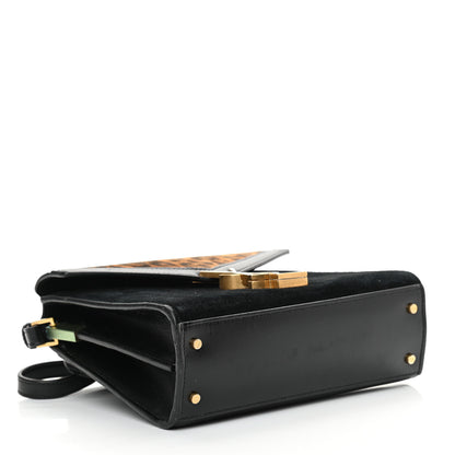 Saint Laurent Suede Leopard Print Mini Classic Monogram Cassandra Top Handle Manto Naturale Black 3 of 17