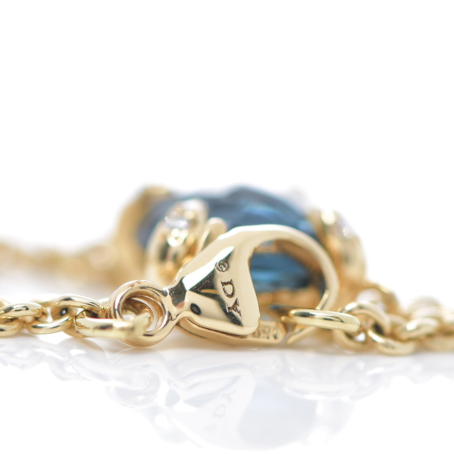 David Yurman 18K Yellow Gold Hampton Blue Topaz Diamond 8mm Chatelaine Chain Bracelet 4 of 4